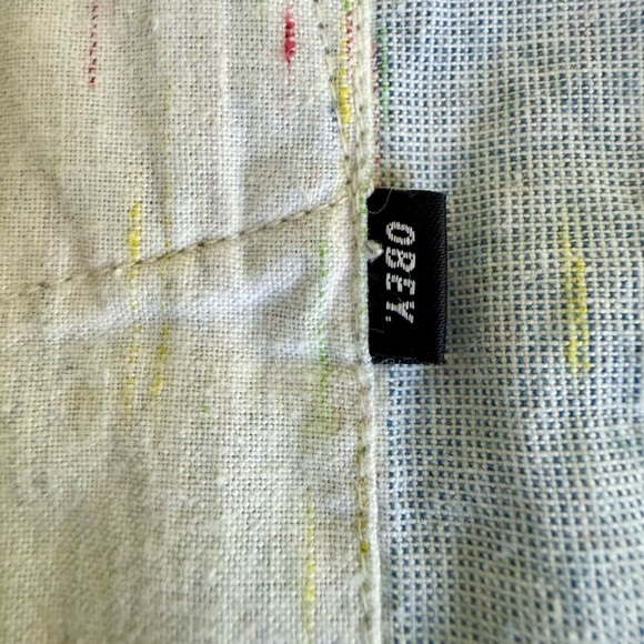 OBEY Worldwide Striped Button-Up Shirt Men’s M Blue White Cotton Short Sleeve - Picture 3 of 11